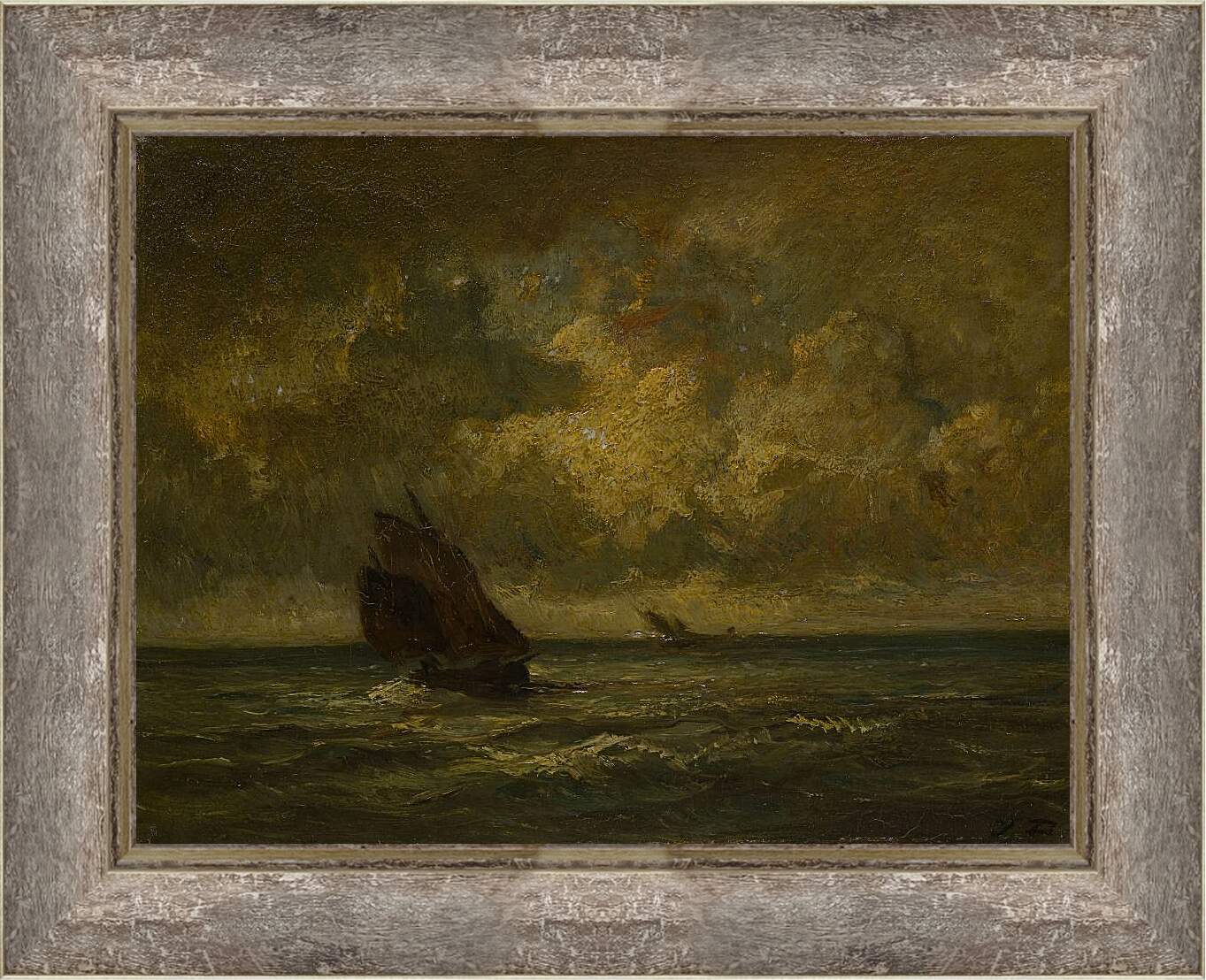 Картина в раме - Two Boats in a Storm. Жюль Дюпре