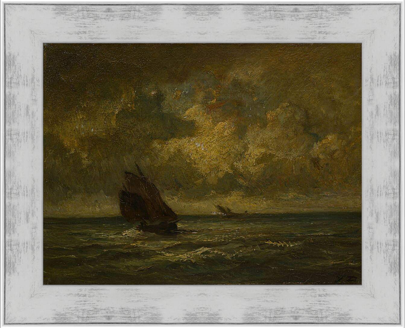 Картина в раме - Two Boats in a Storm. Жюль Дюпре