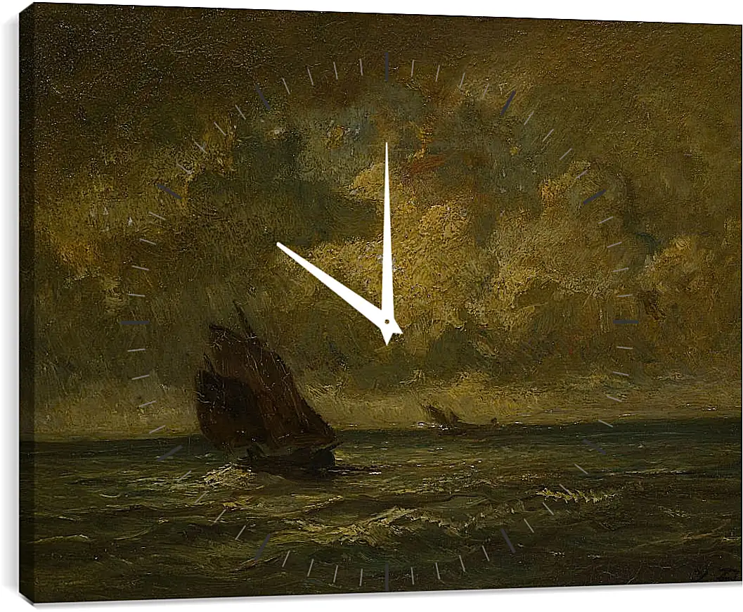 Часы картина - Two Boats in a Storm. Жюль Дюпре
