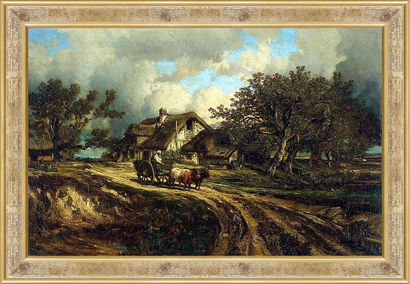 Картина в раме - Деревенский пейзаж. Жюль Дюпре