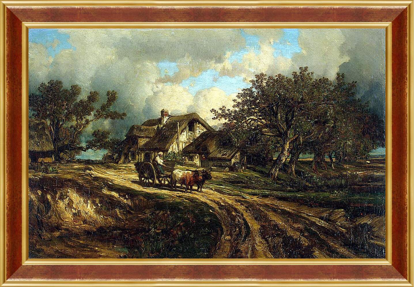 Картина в раме - Деревенский пейзаж. Жюль Дюпре