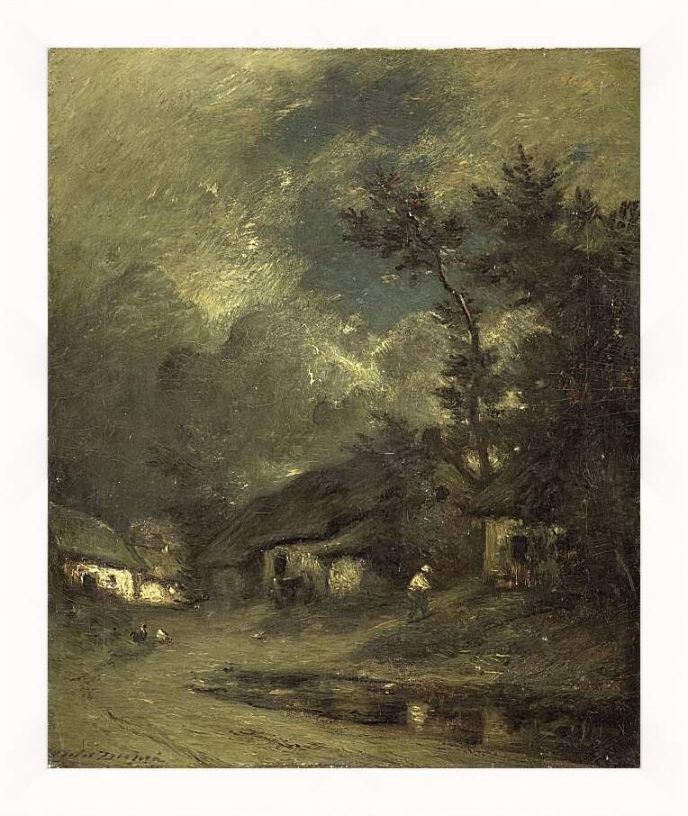 Картина в раме - Деревня ночью. Жюль Дюпре