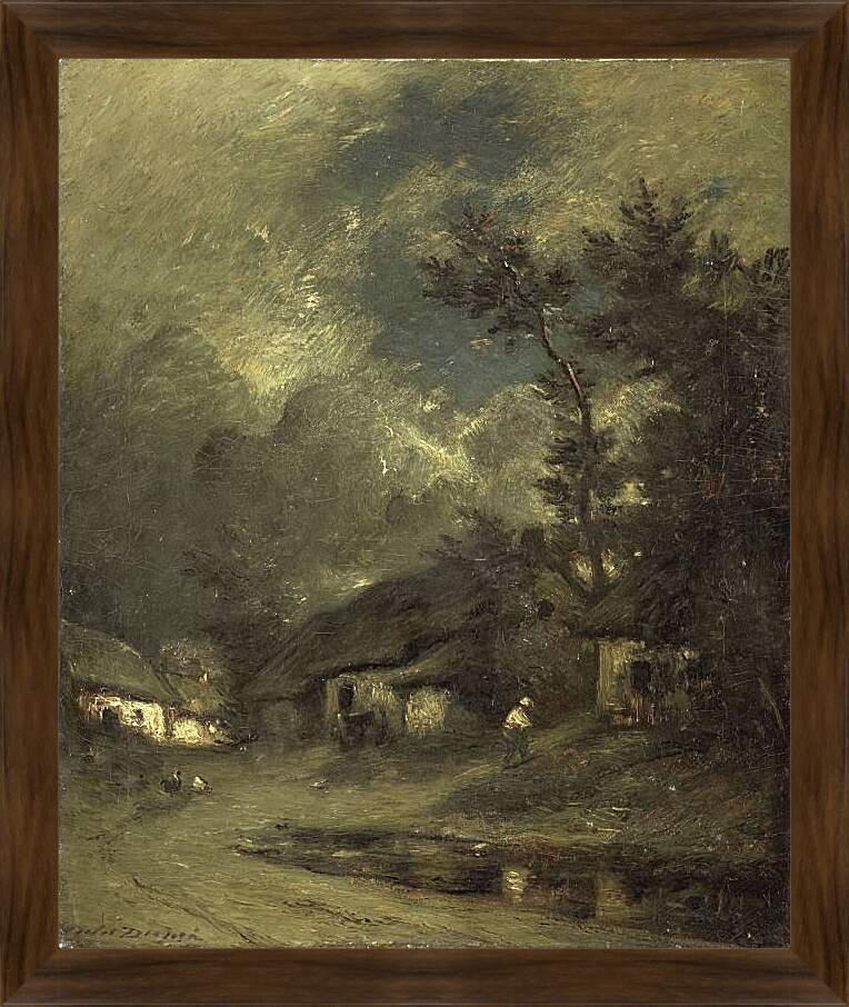 Картина в раме - Деревня ночью. Жюль Дюпре
