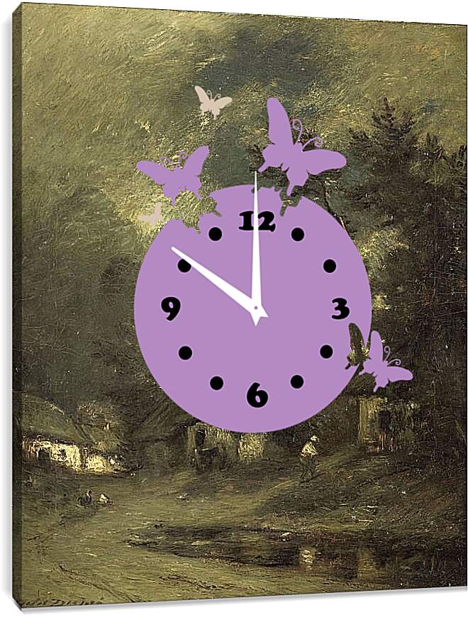 Часы картина - Деревня ночью. Жюль Дюпре