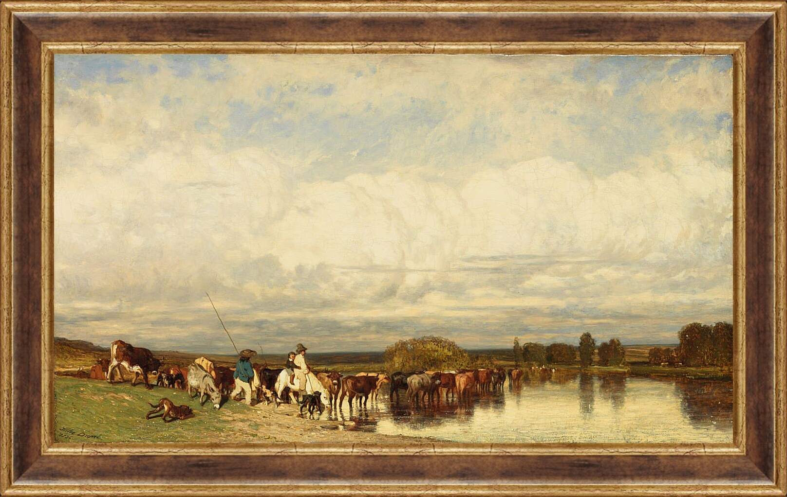 Картина в раме - Коровы переходят брод. Жюль Дюпре