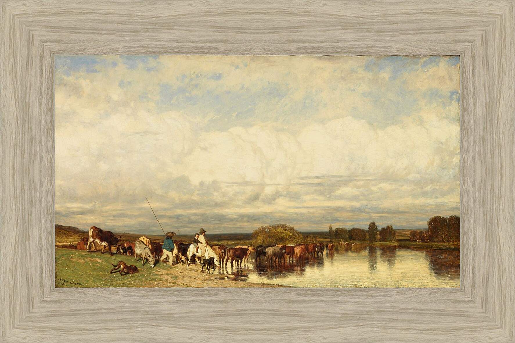 Картина в раме - Коровы переходят брод. Жюль Дюпре