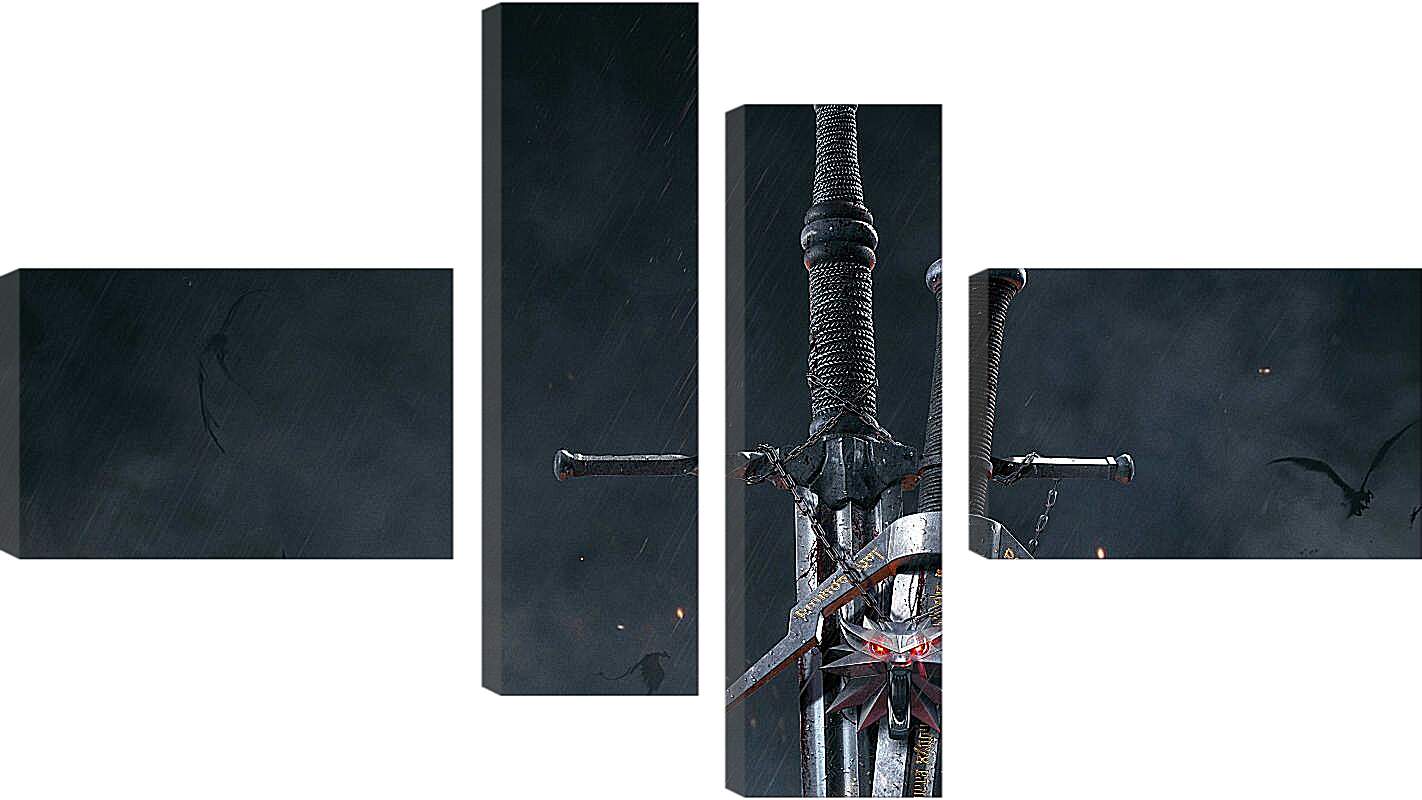 Модульная картина - The Witcher (Ведьмак), стальной и серебряный мечи Геральта
