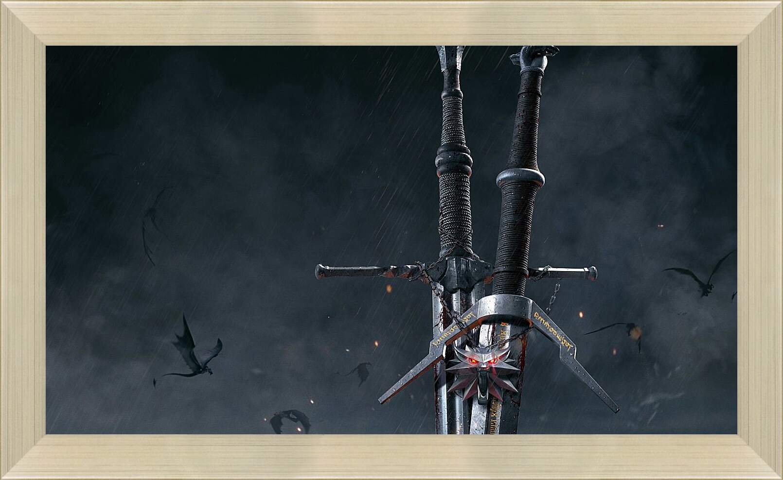 Картина в раме - The Witcher (Ведьмак), стальной и серебряный мечи Геральта