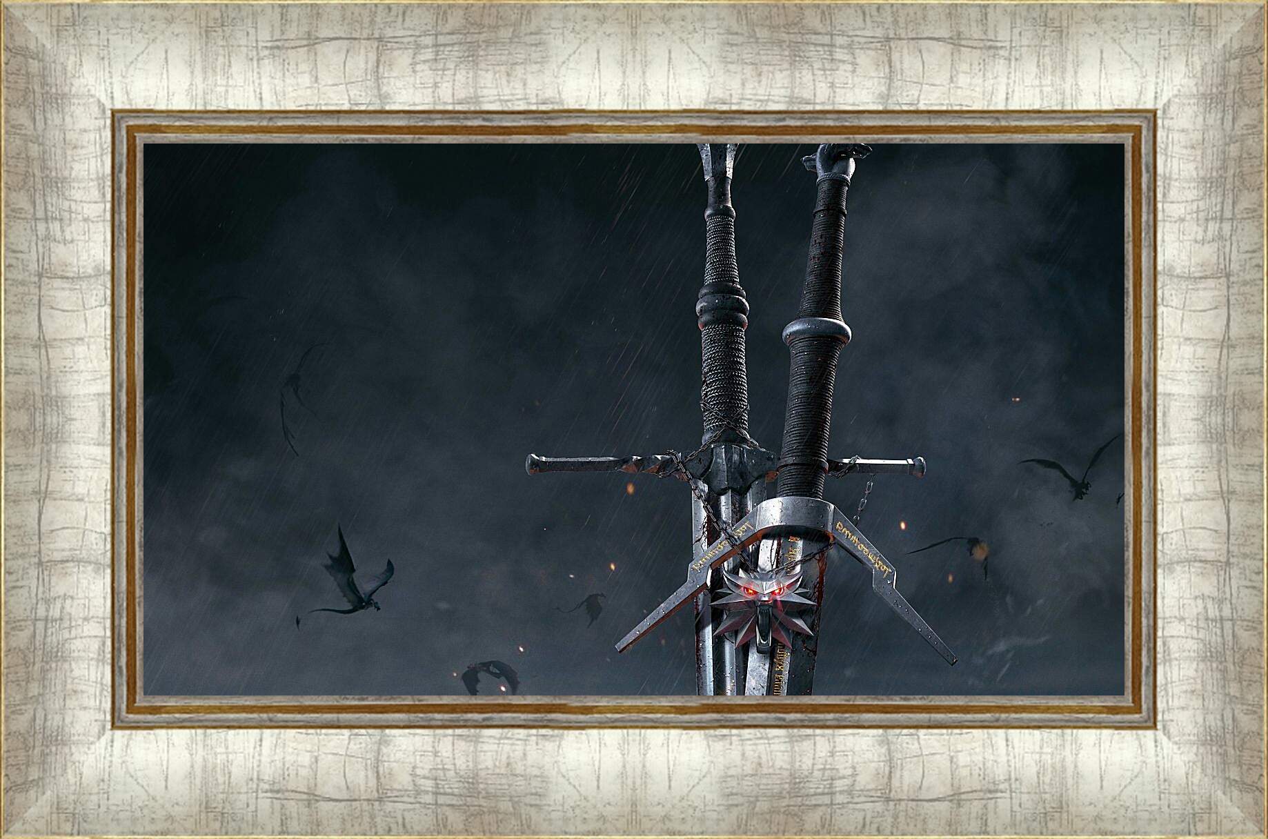 Картина в раме - The Witcher (Ведьмак), стальной и серебряный мечи Геральта