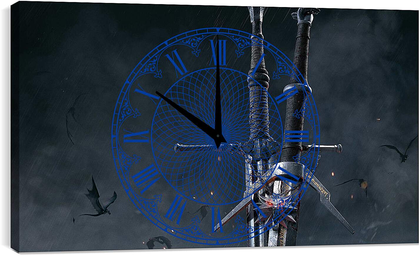 Часы картина - The Witcher (Ведьмак), стальной и серебряный мечи Геральта