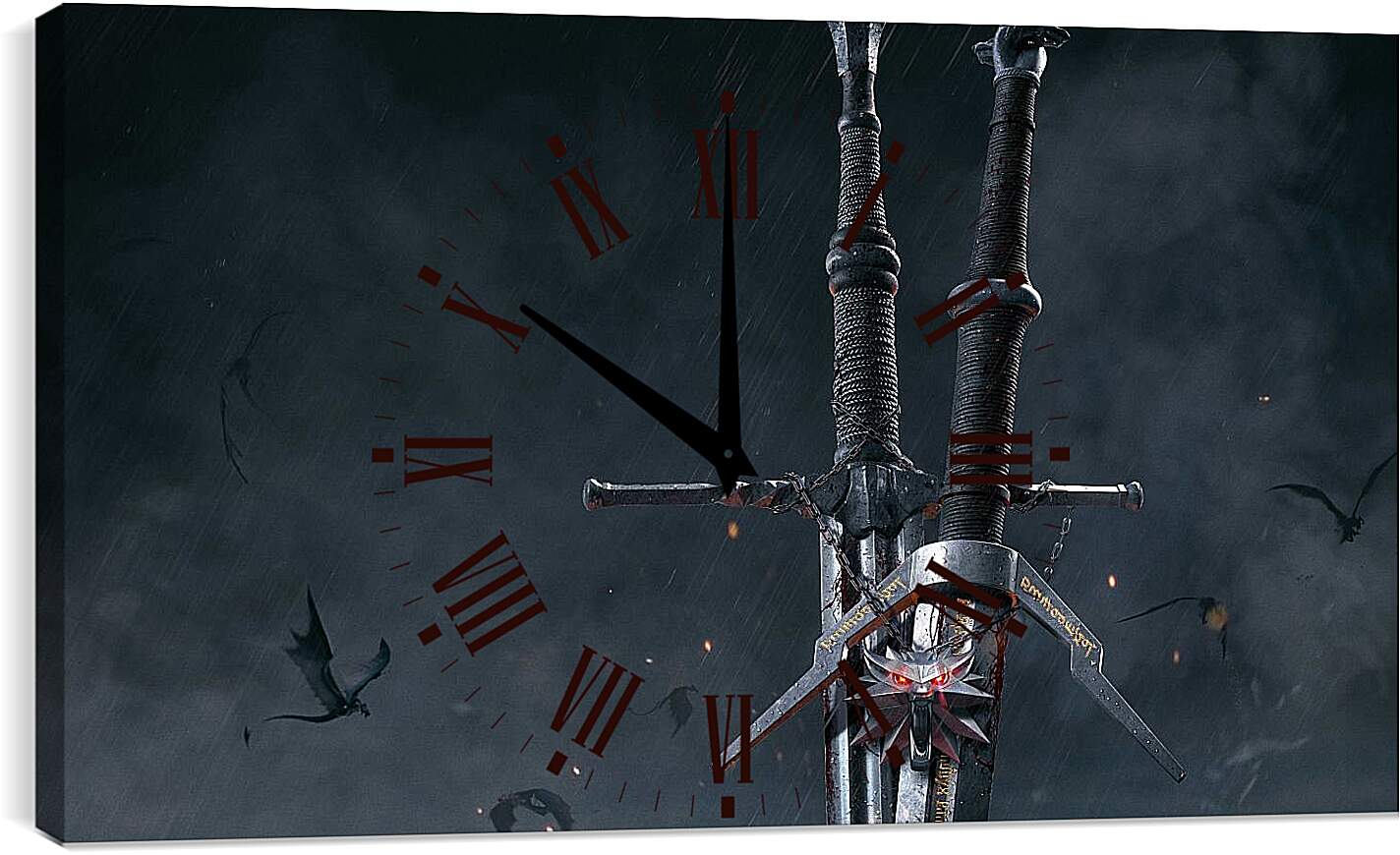 Часы картина - The Witcher (Ведьмак), стальной и серебряный мечи Геральта