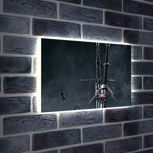 Лайтбокс световая панель - The Witcher (Ведьмак), стальной и серебряный мечи Геральта