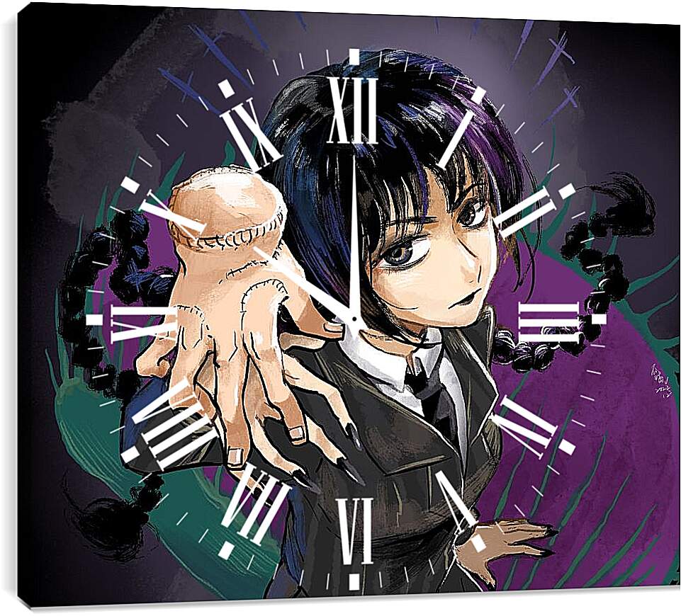 Часы картина - Уэнсдей Аддамс с цветными волосами