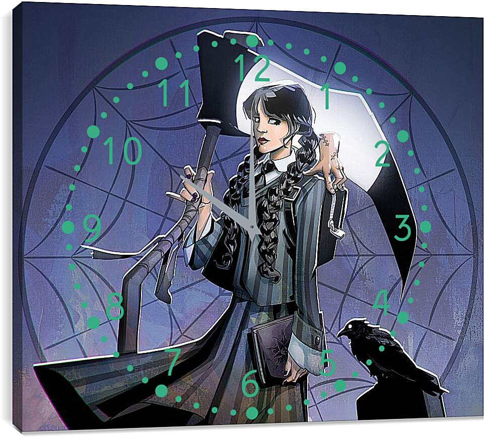Часы картина - Уэнсдей Аддамс с огромным топором в руке