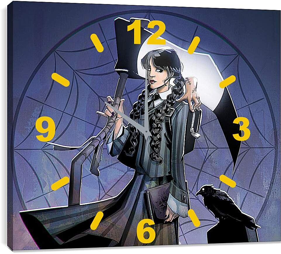 Часы картина - Уэнсдей Аддамс с огромным топором в руке