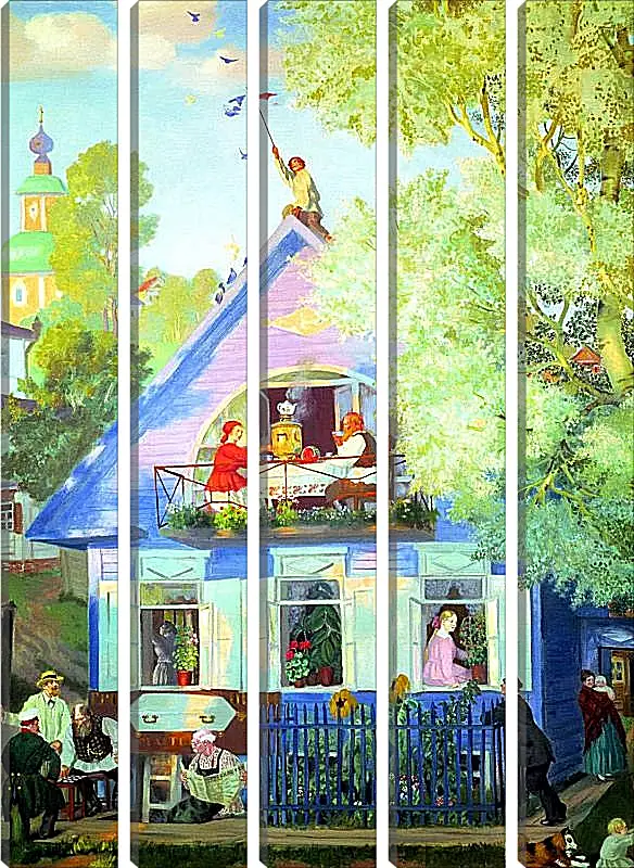 Модульная картина - Голубой домик. Борис Кустодиев