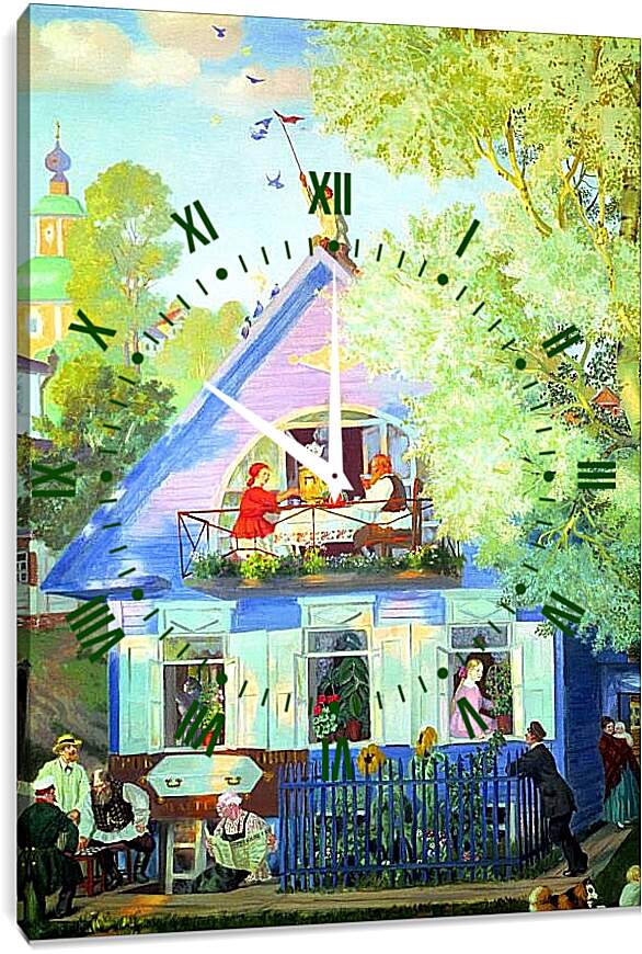 Часы картина - Голубой домик. Борис Кустодиев