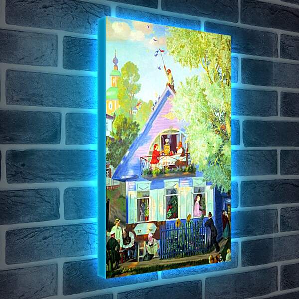 Лайтбокс световая панель - Голубой домик. Борис Кустодиев