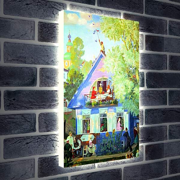 Лайтбокс световая панель - Голубой домик. Борис Кустодиев