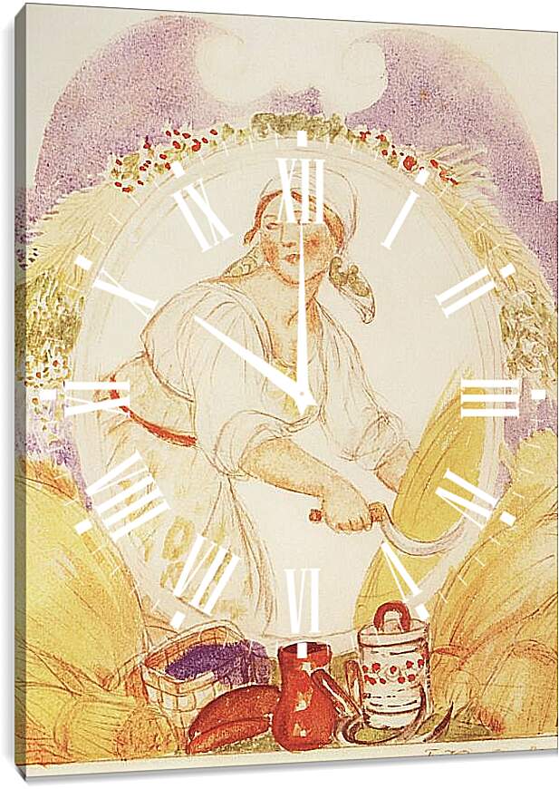 Часы картина - Жнея. Борис Кустодиев