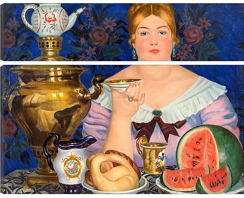 Модульная картина - Купчиха, пьющая чай. Борис Кустодиев