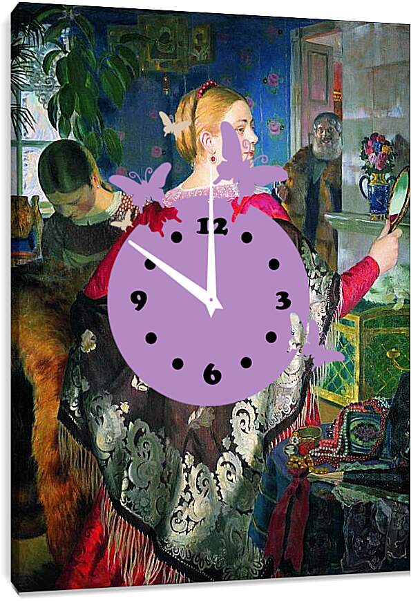 Часы картина - Купчиха с зеркалом. Борис Кустодиев