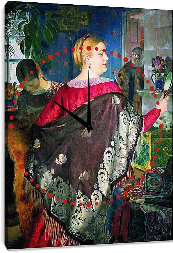 Часы картина - Купчиха с зеркалом. Борис Кустодиев