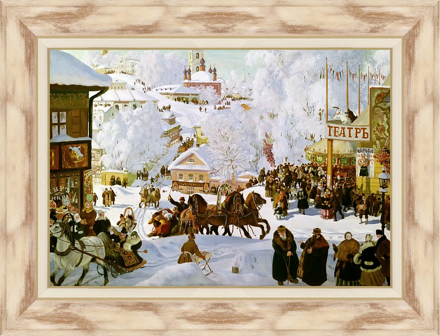 Картина в раме - Масленица (Масленичное катание). Борис Кустодиев
