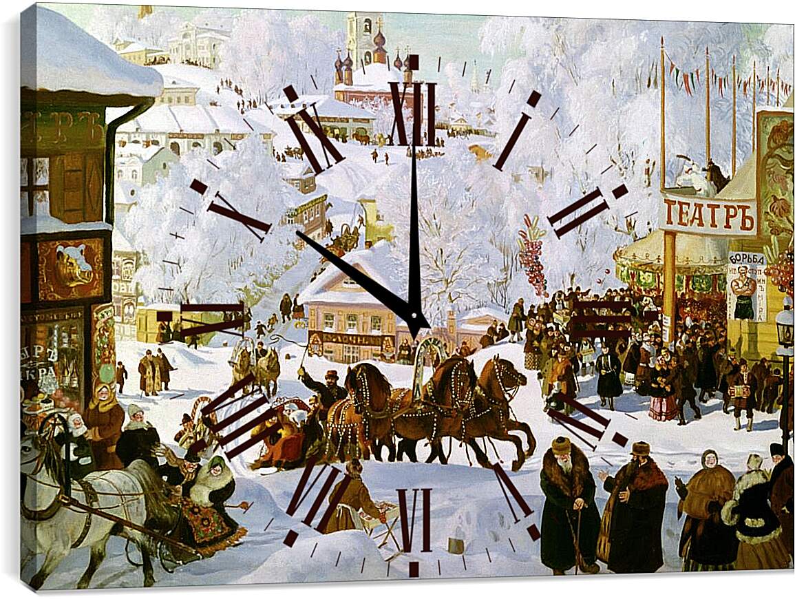 Часы картина - Масленица (Масленичное катание). Борис Кустодиев