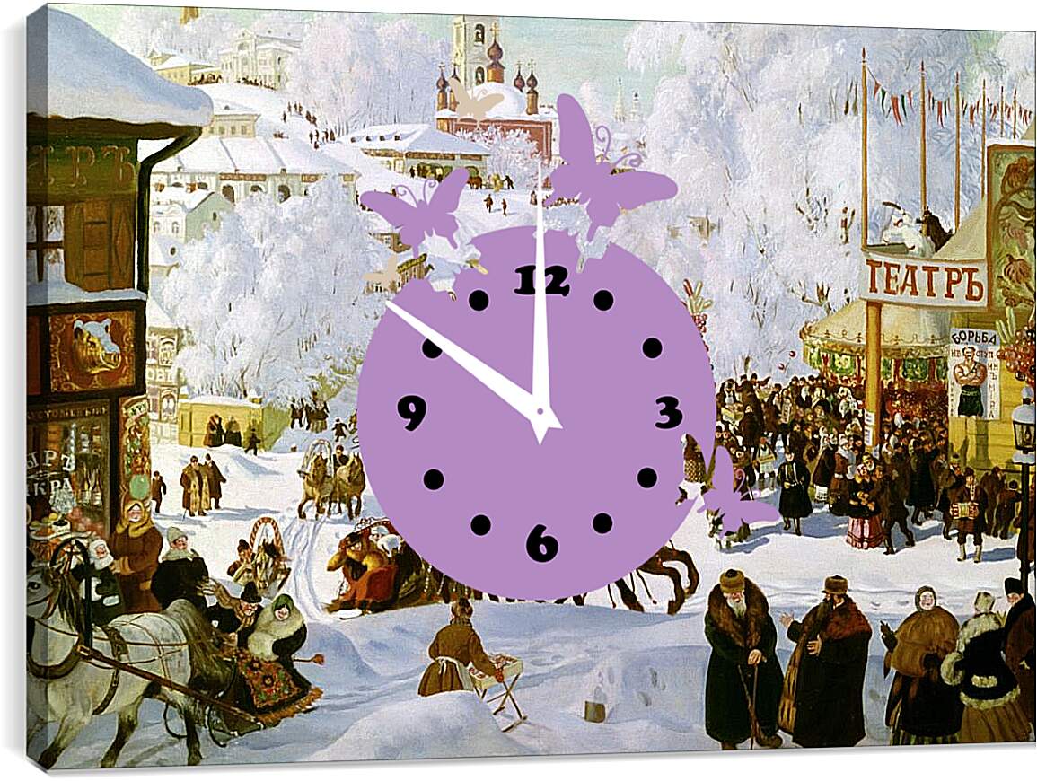 Часы картина - Масленица (Масленичное катание). Борис Кустодиев