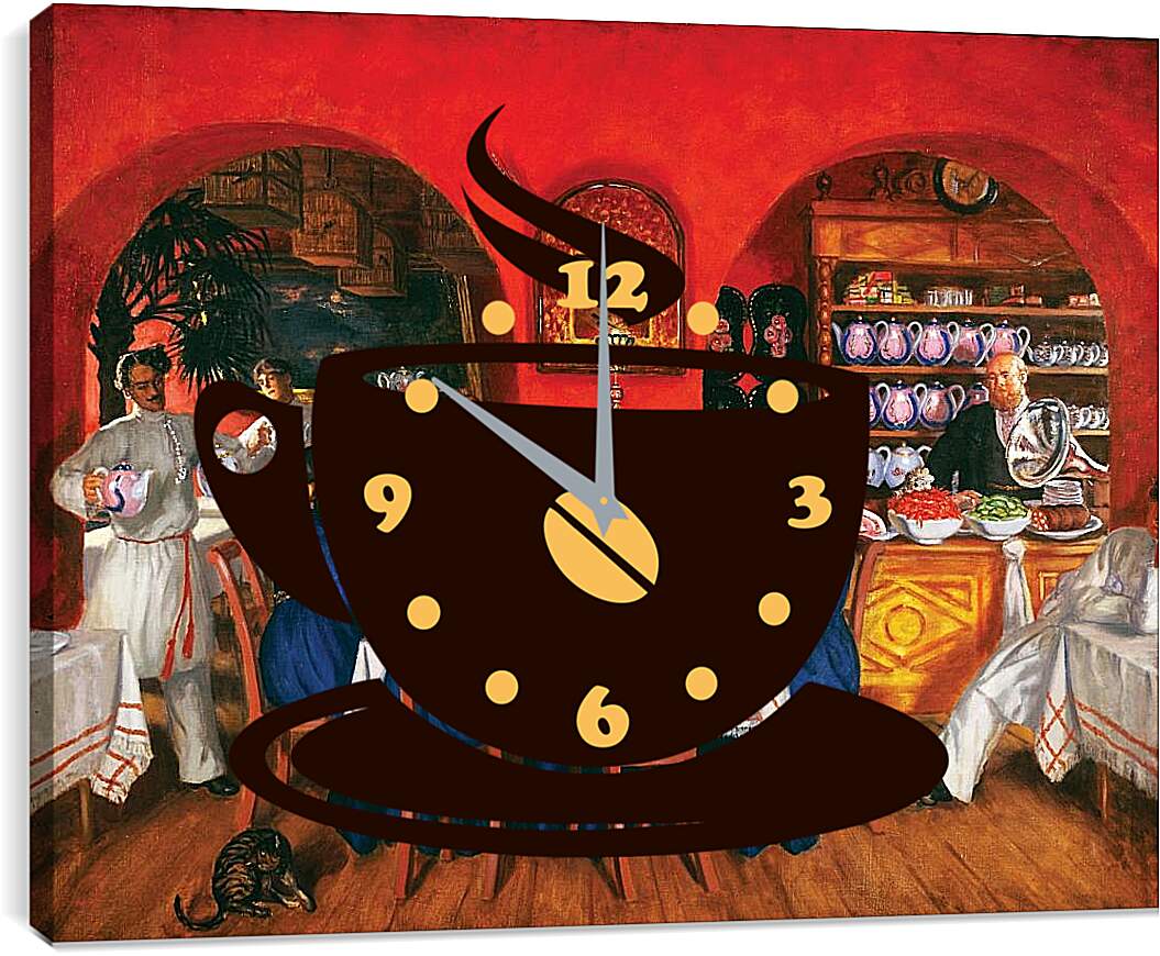 Часы картина - Московский трактир. Борис Кустодиев