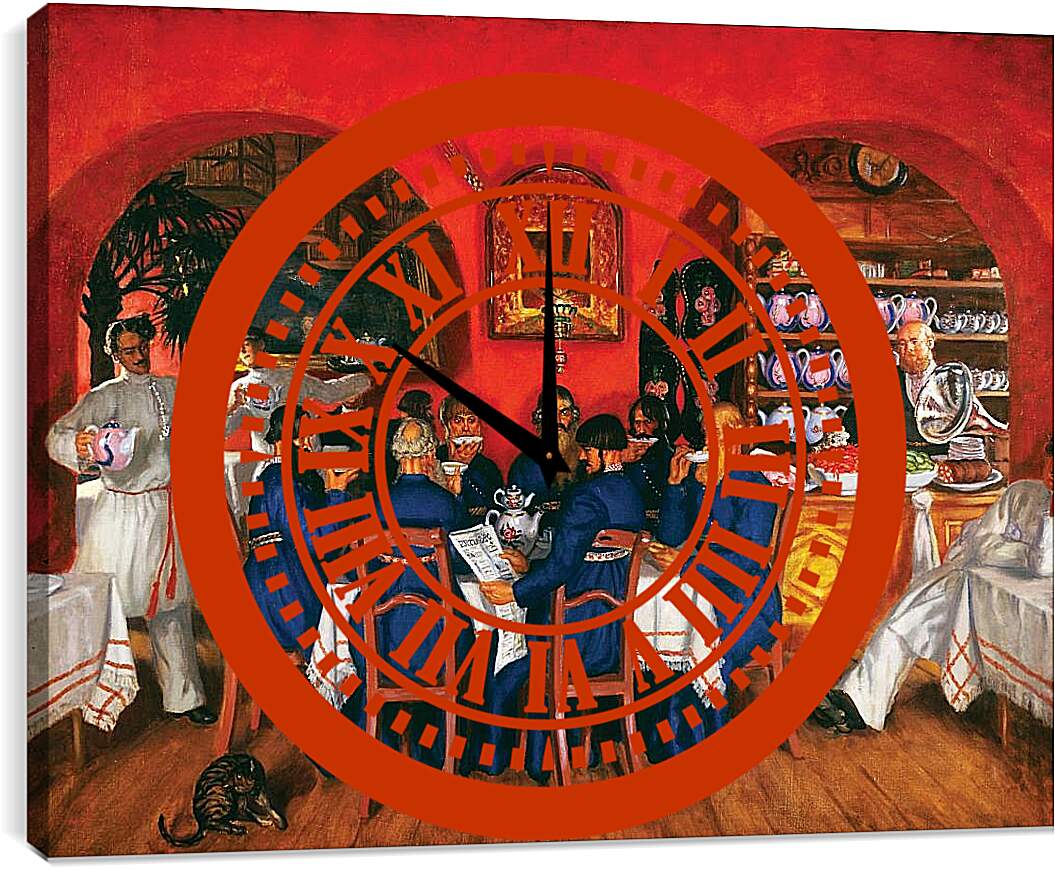 Часы картина - Московский трактир. Борис Кустодиев