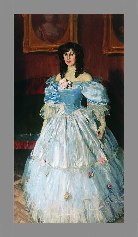 Картина в раме - Портрет женщины в голубом. Борис Кустодиев