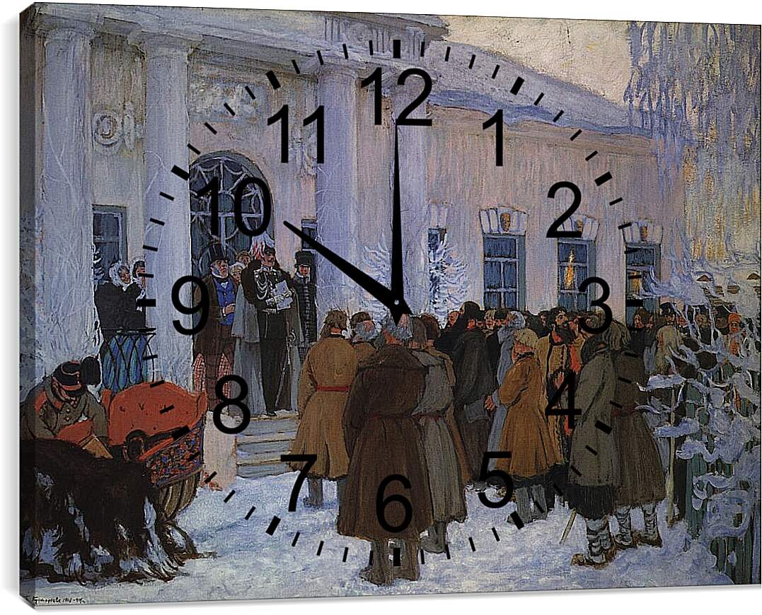 Часы картина - Чтение манифеста. Борис Кустодиев