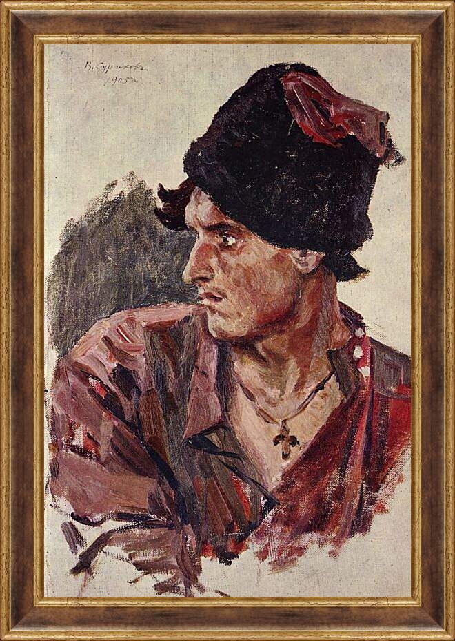 Картина в раме - Голова молодого казака. Василий Суриков