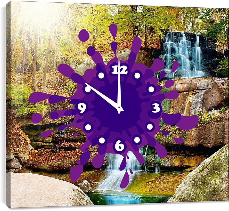 Часы картина - Водопад осенью