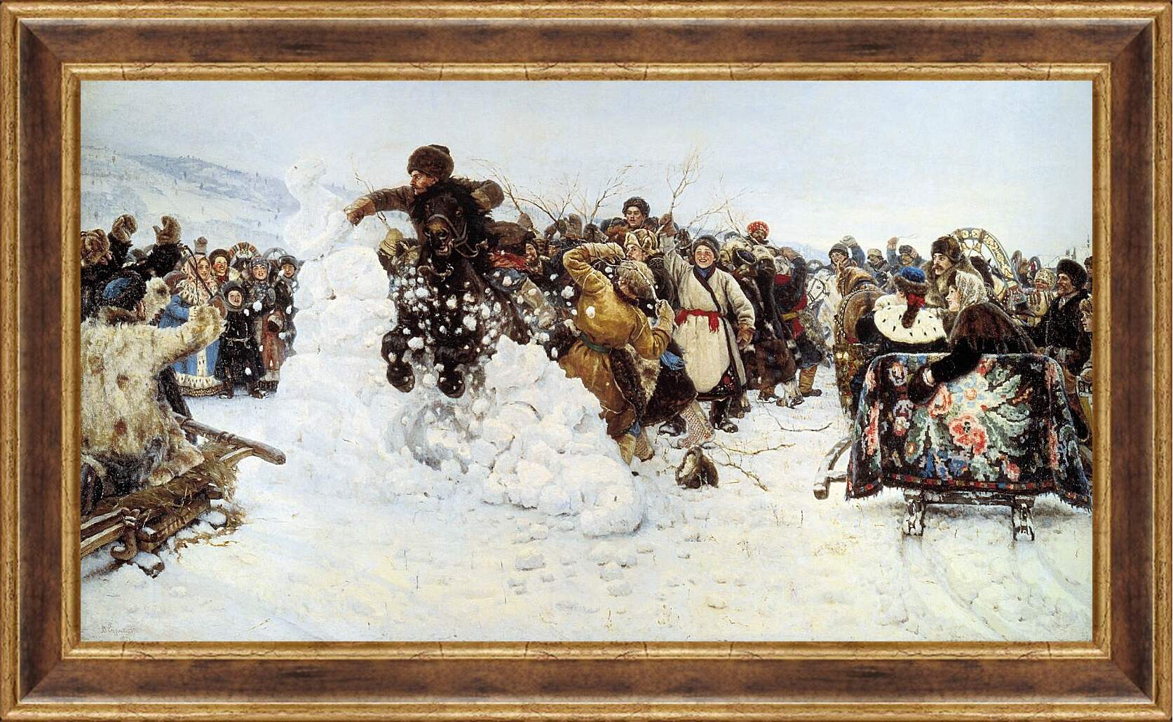 Картина в раме - Взятие снежного городка. Василий Суриков