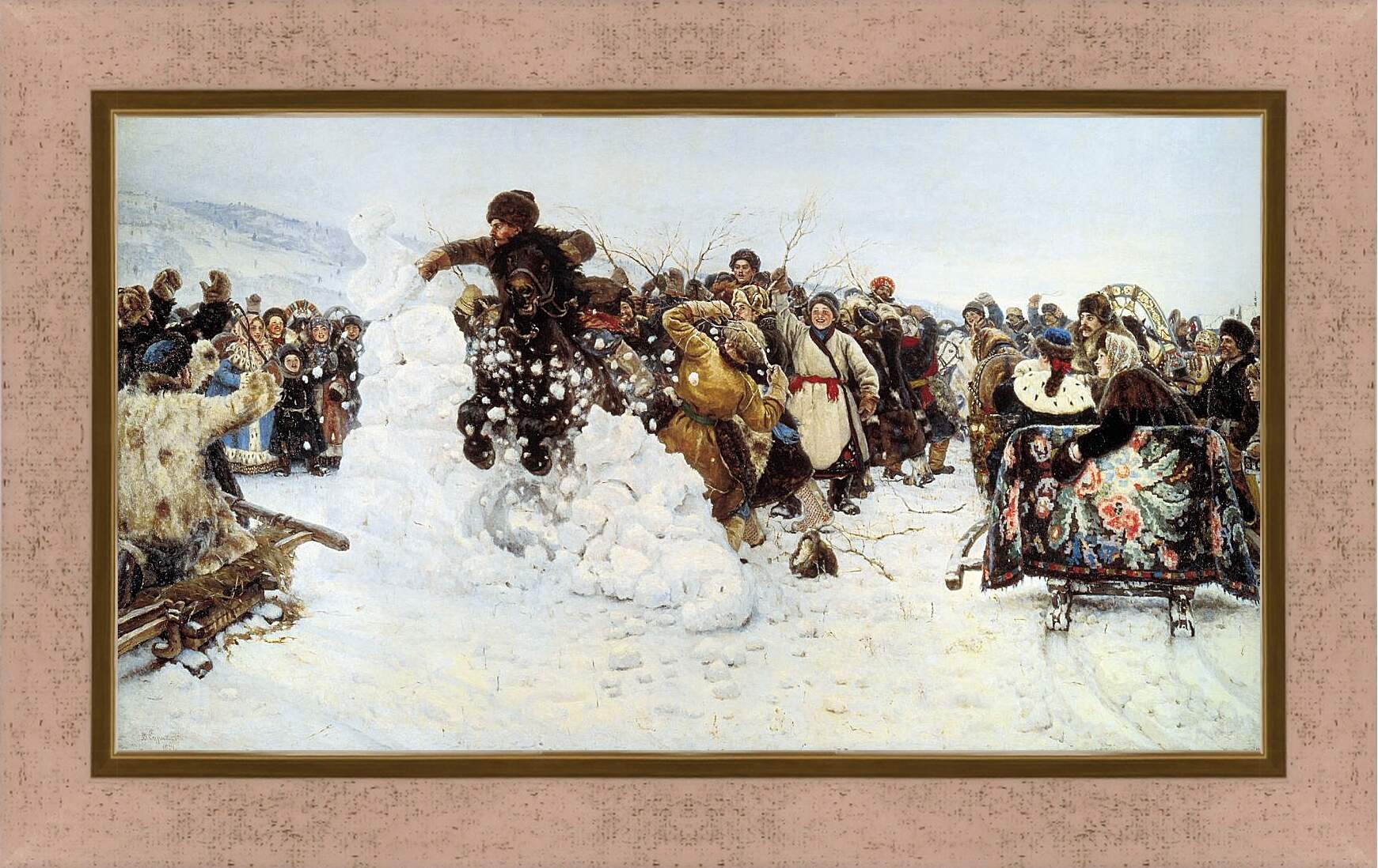 Картина в раме - Взятие снежного городка. Василий Суриков