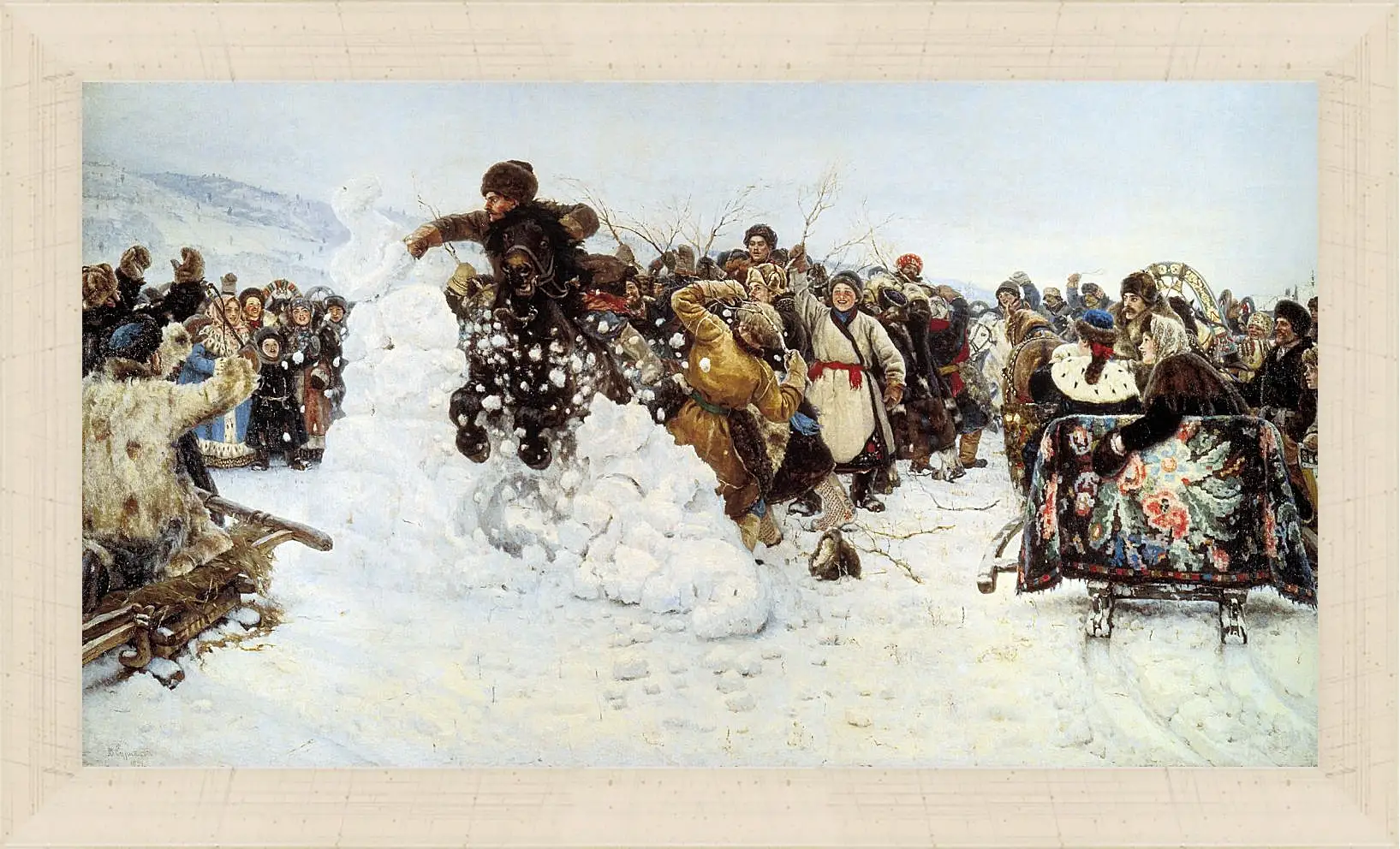 Картина в раме - Взятие снежного городка. Василий Суриков