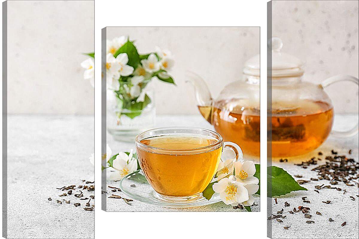 Модульная картина - Чашечка чая на блюдце и чайничек
