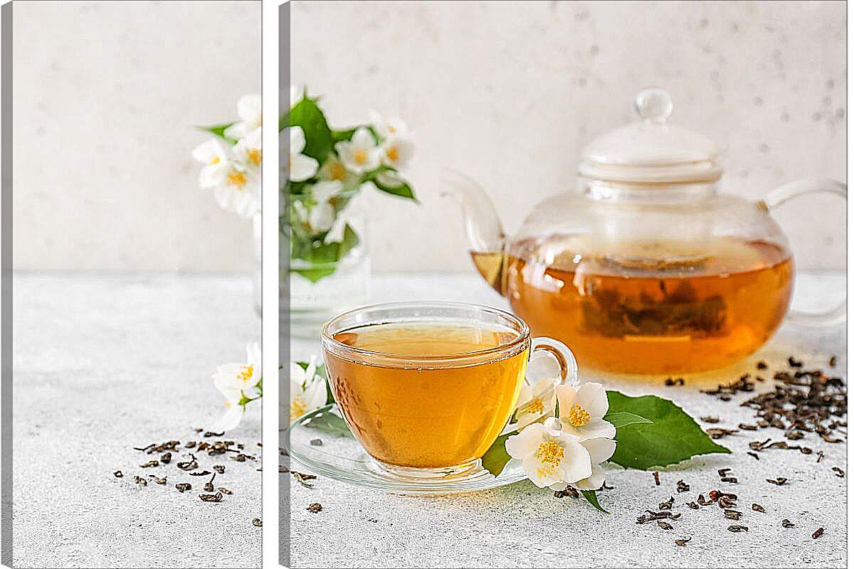 Модульная картина - Чашечка чая на блюдце и чайничек