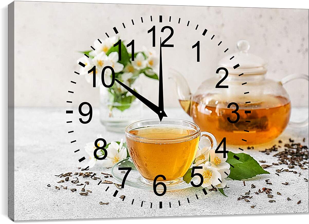 Часы картина - Чашечка чая на блюдце и чайничек