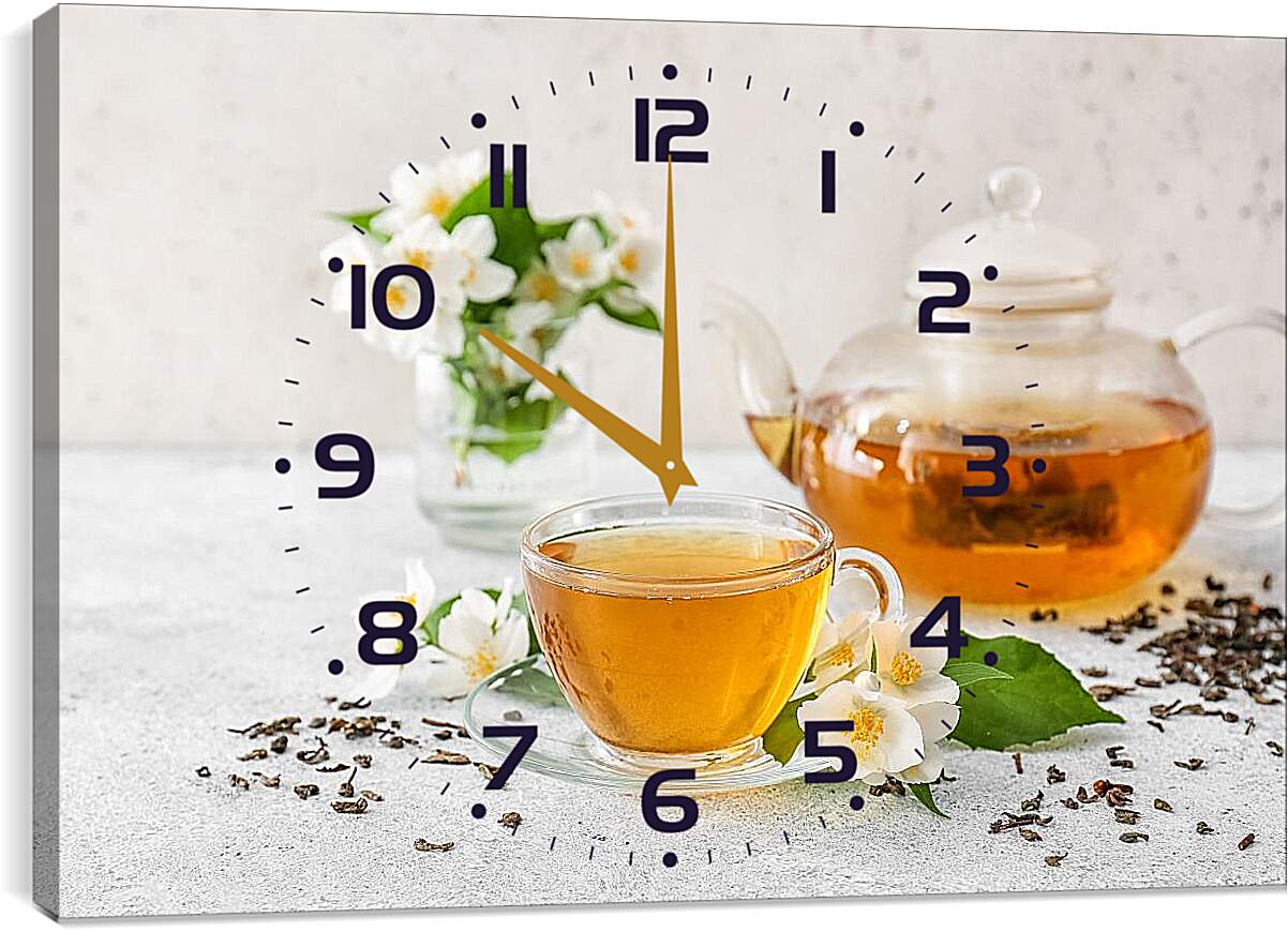 Часы картина - Чашечка чая на блюдце и чайничек
