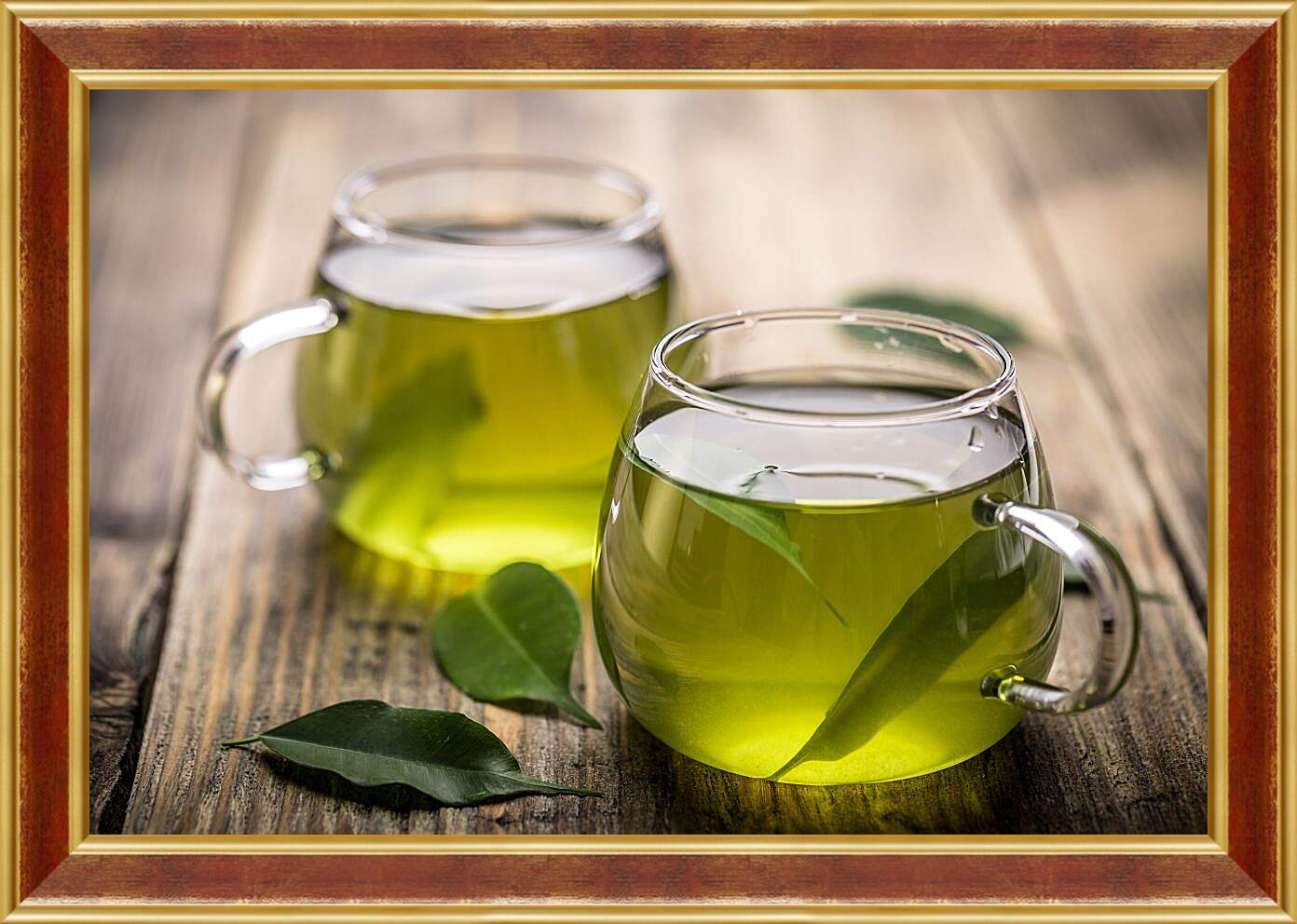 Картина в раме - Две чашки с зелёным чаем