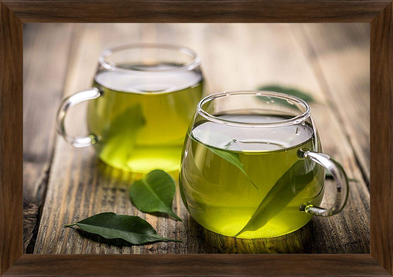 Картина в раме - Две чашки с зелёным чаем