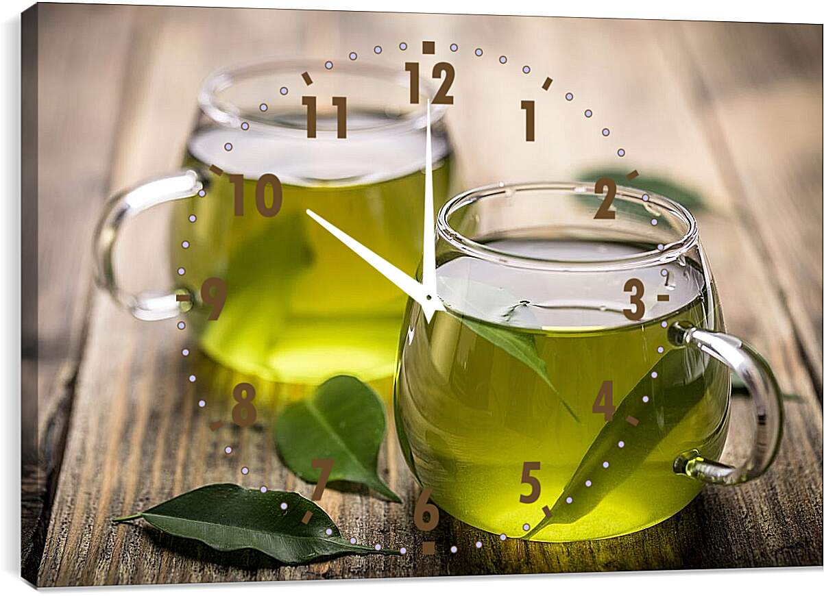 Часы картина - Две чашки с зелёным чаем