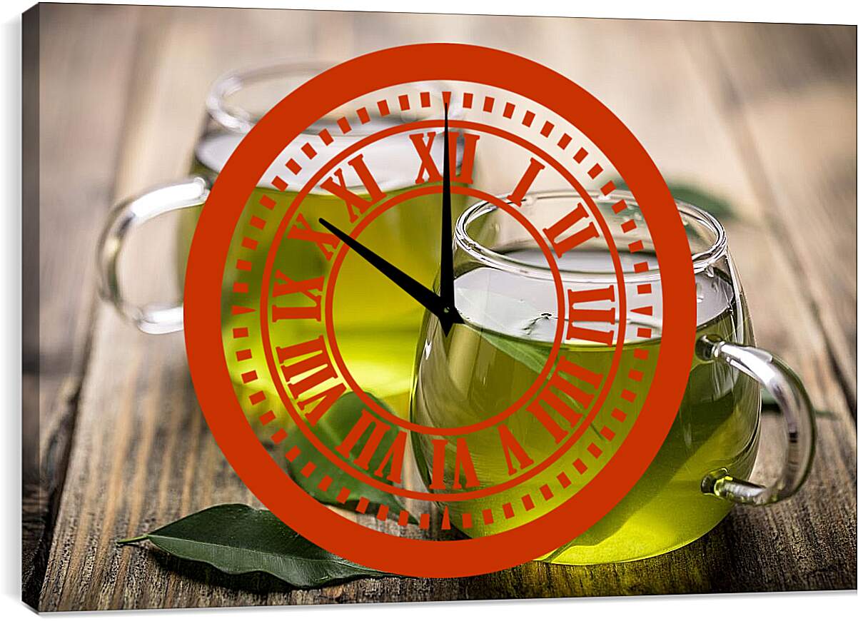 Часы картина - Две чашки с зелёным чаем