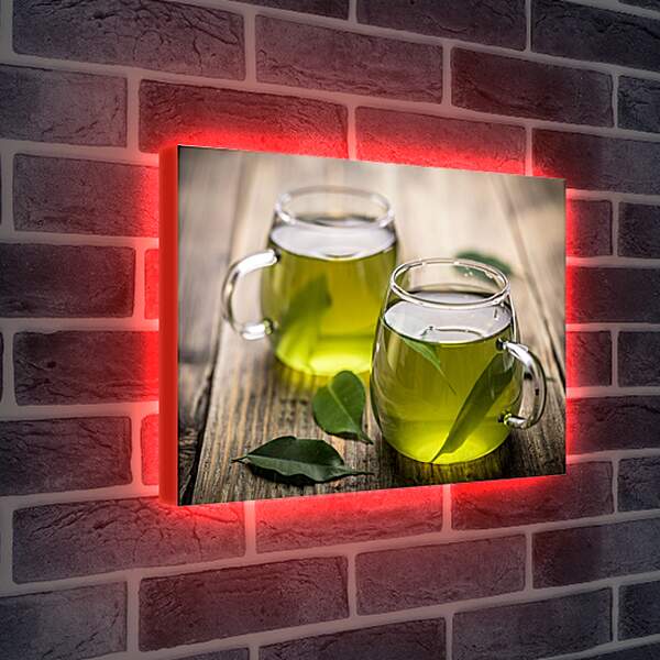 Лайтбокс световая панель - Две чашки с зелёным чаем