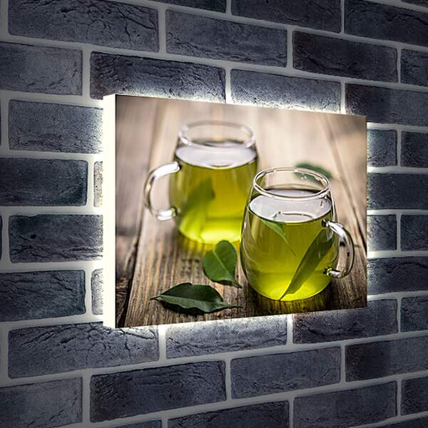 Лайтбокс световая панель - Две чашки с зелёным чаем