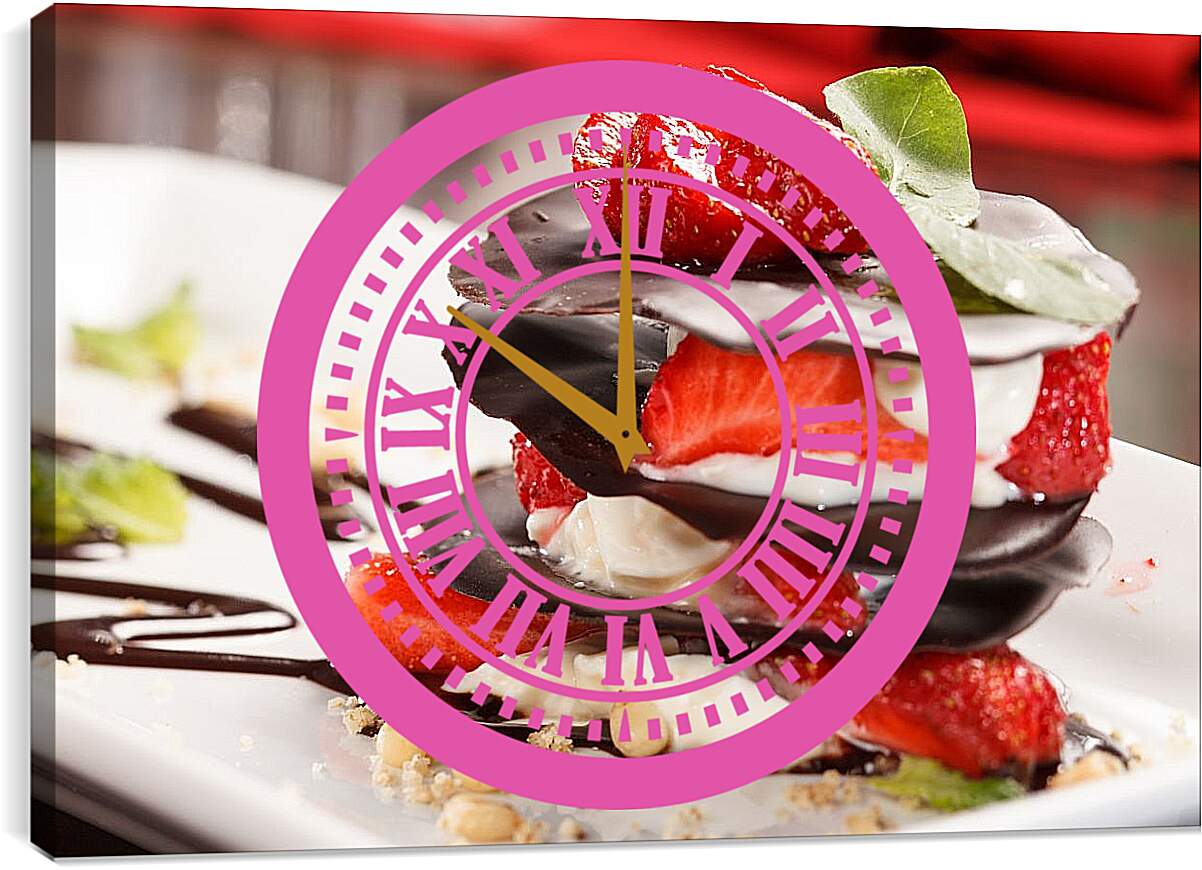 Часы картина - Десерт с клубникой